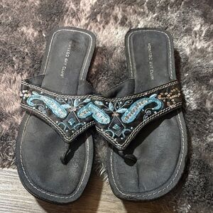 Montego Bay Club Black Sandals with Blue Embroidery